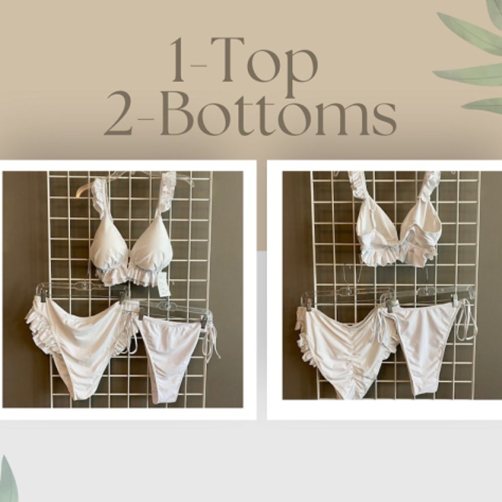 White Triangle Bikini Top w/ 2 Bikini Bottoms 1X